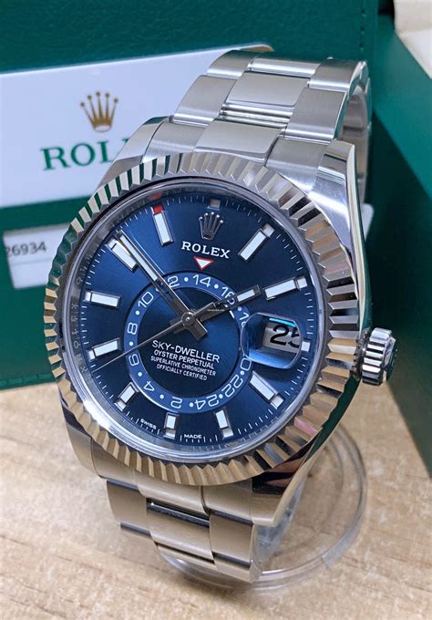 rolex sky dweller blue dial steel|Rolex Sky-Dweller watch price.